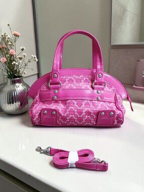 Vintage Y2K Kathy Van Zeeland Pink Monogram Mini Dome Satchel Crossbody Handbag